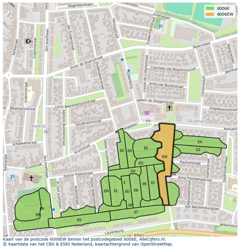Afbeelding van het postcodegebied 6006 EW op de kaart.