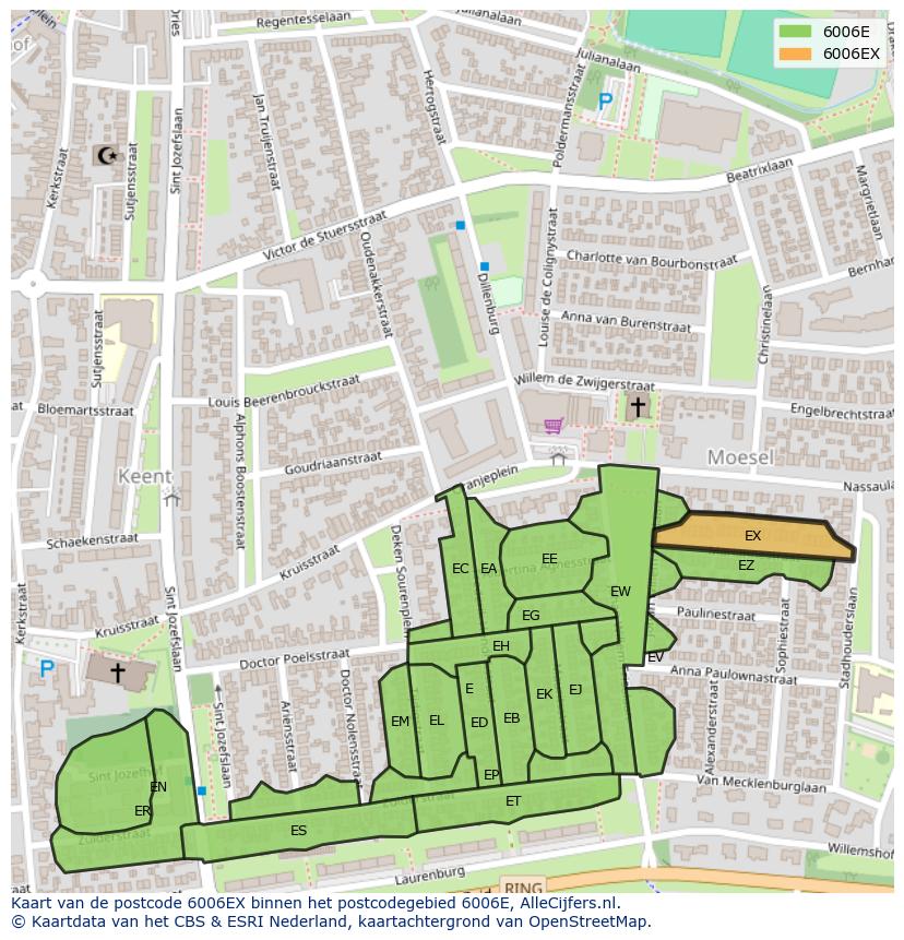Afbeelding van het postcodegebied 6006 EX op de kaart.