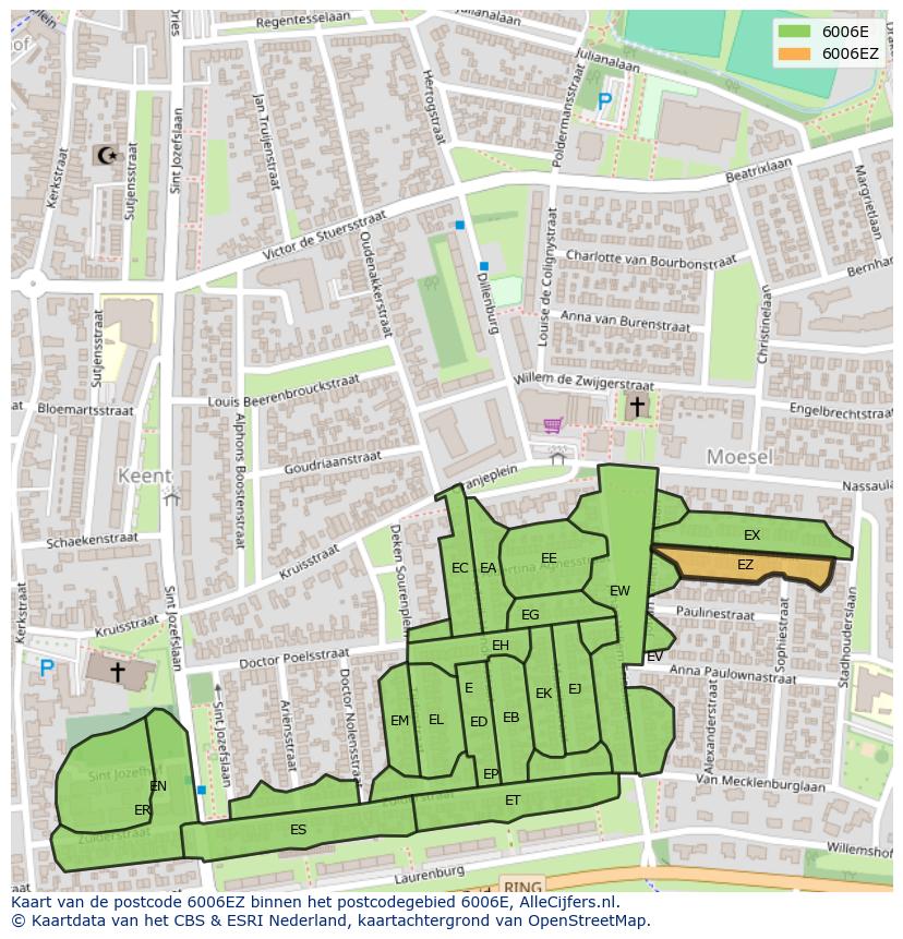 Afbeelding van het postcodegebied 6006 EZ op de kaart.