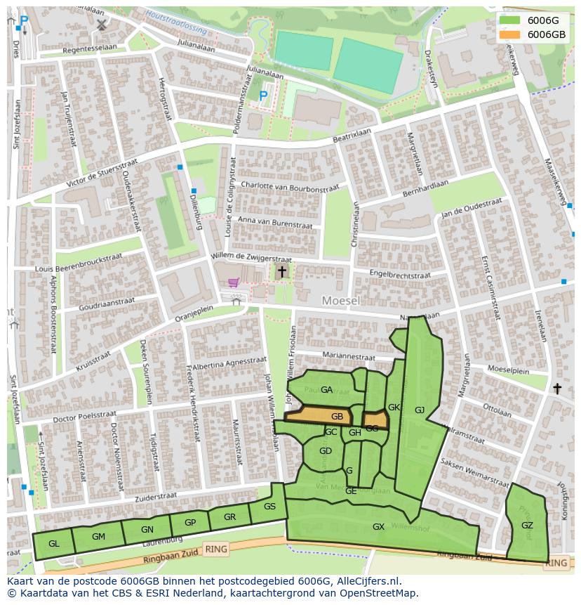 Afbeelding van het postcodegebied 6006 GB op de kaart.