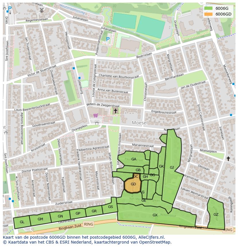 Afbeelding van het postcodegebied 6006 GD op de kaart.