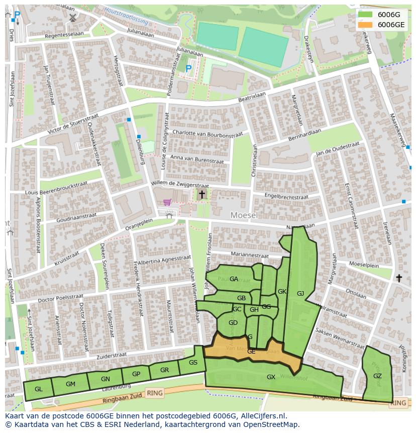 Afbeelding van het postcodegebied 6006 GE op de kaart.