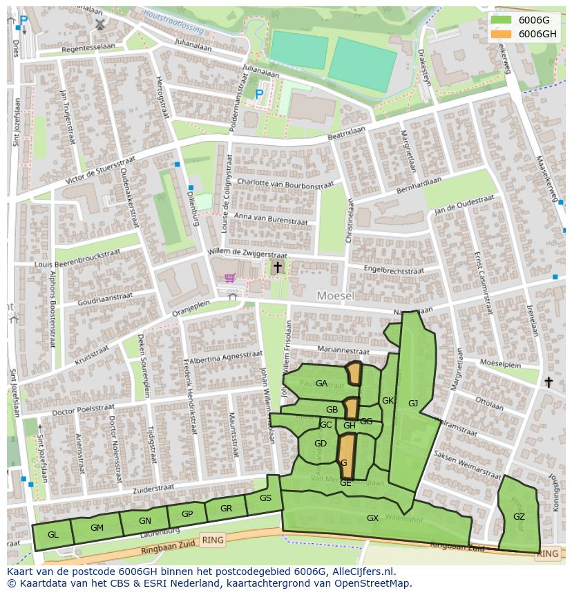Afbeelding van het postcodegebied 6006 GH op de kaart.