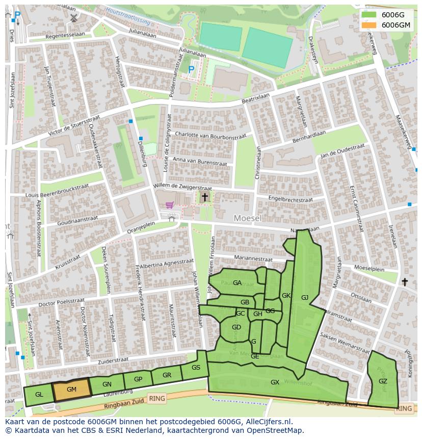 Afbeelding van het postcodegebied 6006 GM op de kaart.