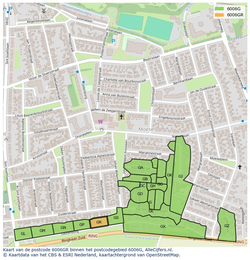 Afbeelding van het postcodegebied 6006 GR op de kaart.