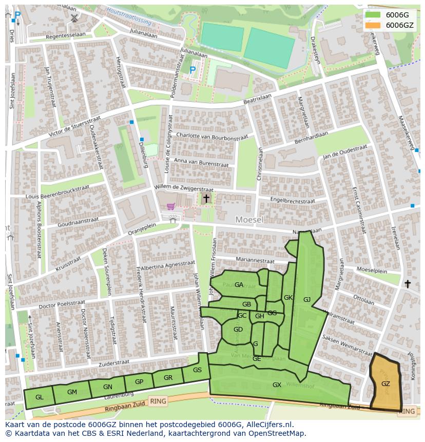 Afbeelding van het postcodegebied 6006 GZ op de kaart.