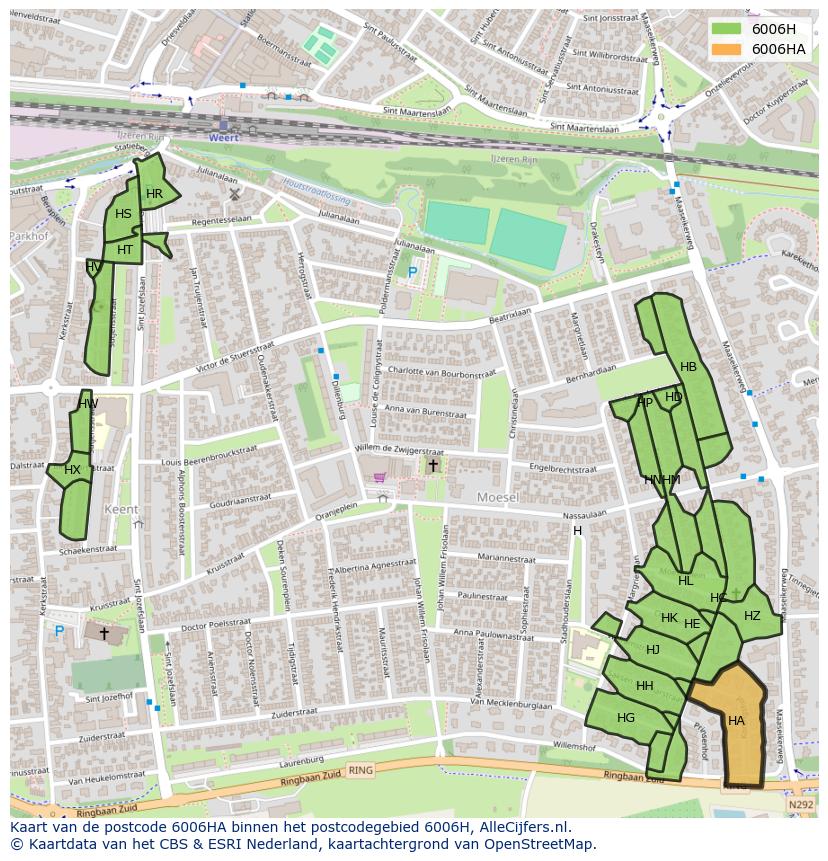 Afbeelding van het postcodegebied 6006 HA op de kaart.