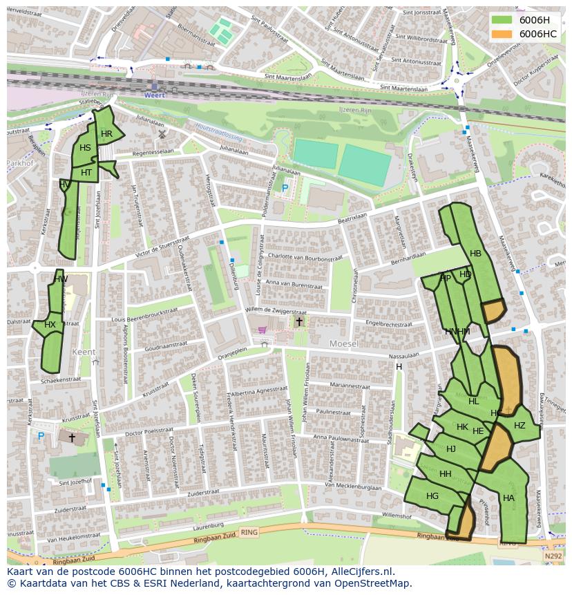Afbeelding van het postcodegebied 6006 HC op de kaart.