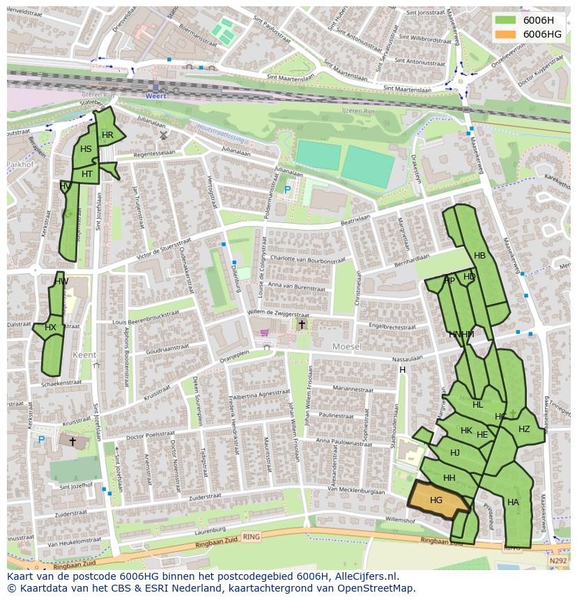 Afbeelding van het postcodegebied 6006 HG op de kaart.