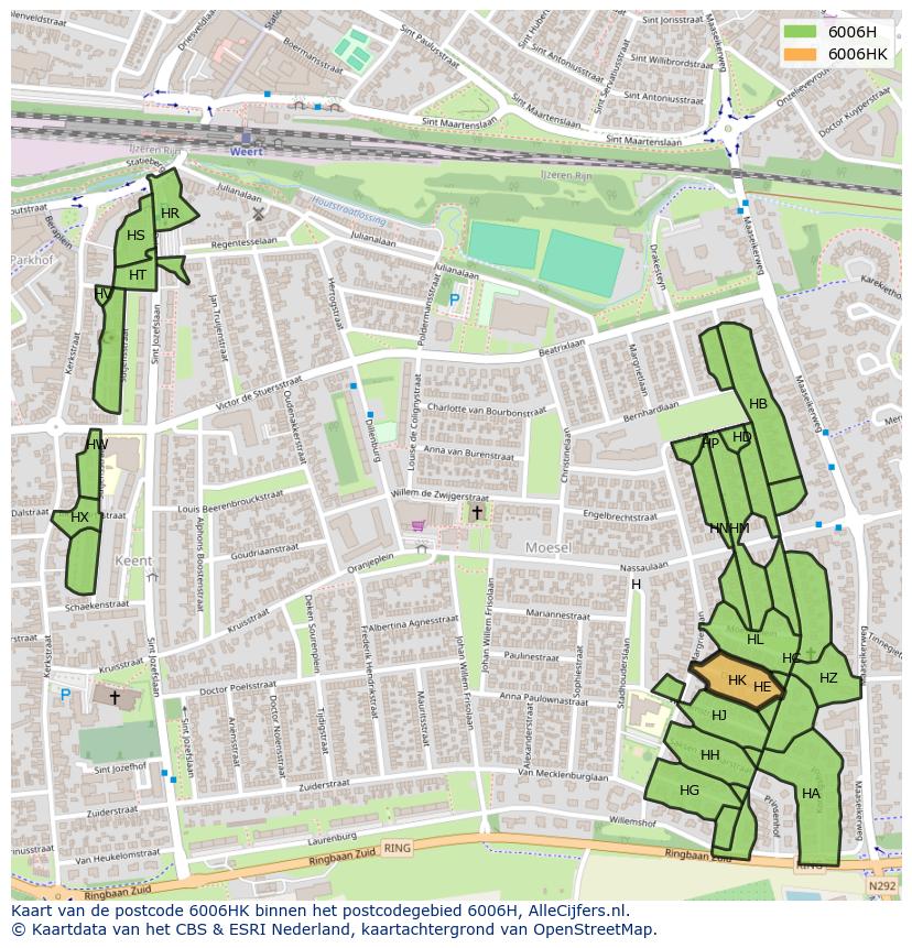Afbeelding van het postcodegebied 6006 HK op de kaart.