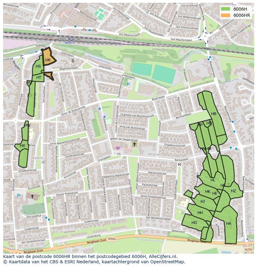Afbeelding van het postcodegebied 6006 HR op de kaart.
