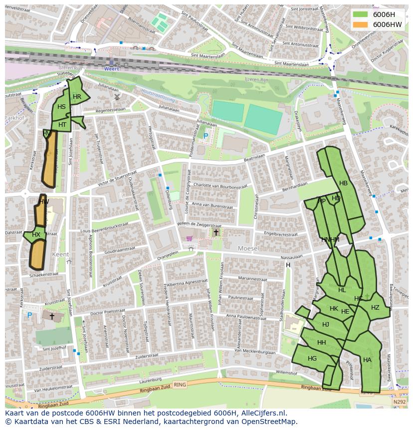 Afbeelding van het postcodegebied 6006 HW op de kaart.