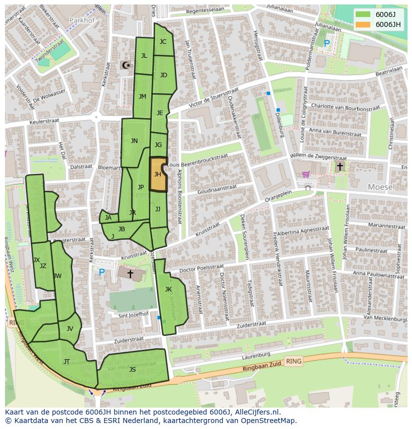 Afbeelding van het postcodegebied 6006 JH op de kaart.