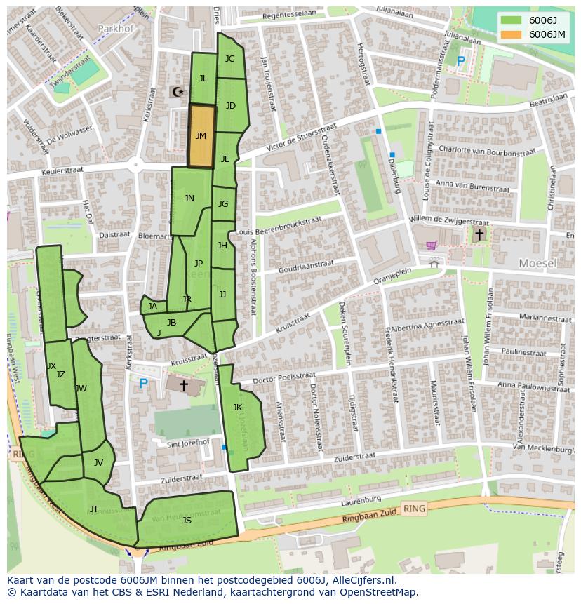 Afbeelding van het postcodegebied 6006 JM op de kaart.