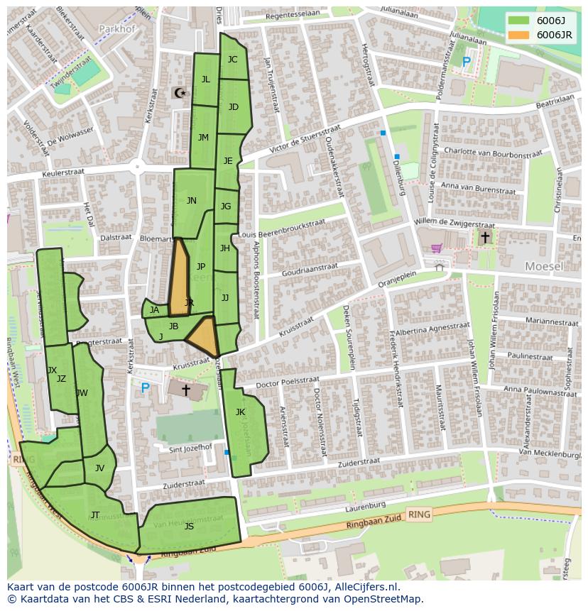 Afbeelding van het postcodegebied 6006 JR op de kaart.