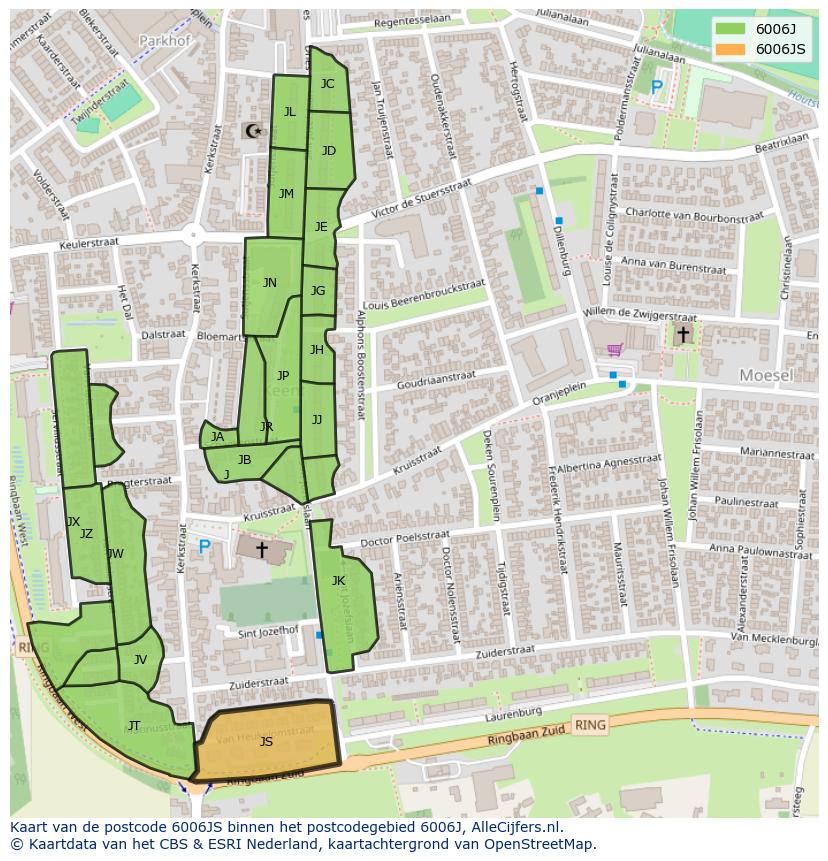 Afbeelding van het postcodegebied 6006 JS op de kaart.