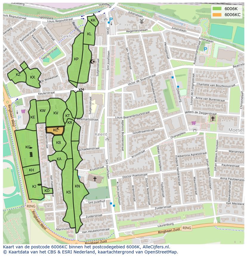 Afbeelding van het postcodegebied 6006 KC op de kaart.