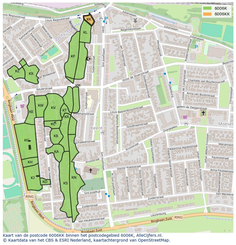 Afbeelding van het postcodegebied 6006 KK op de kaart.