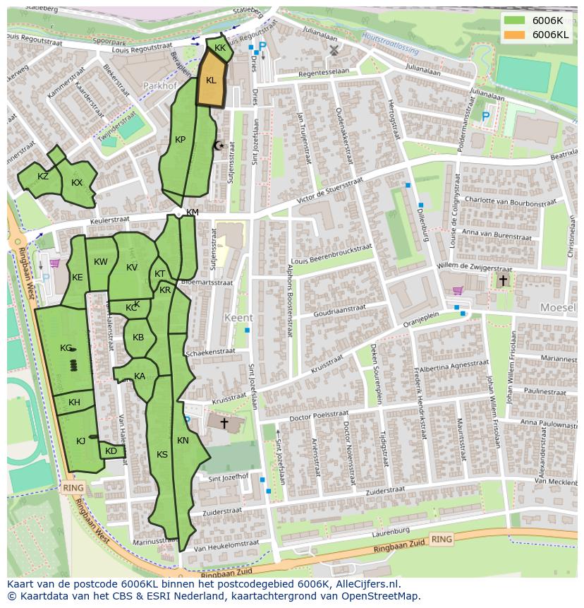 Afbeelding van het postcodegebied 6006 KL op de kaart.