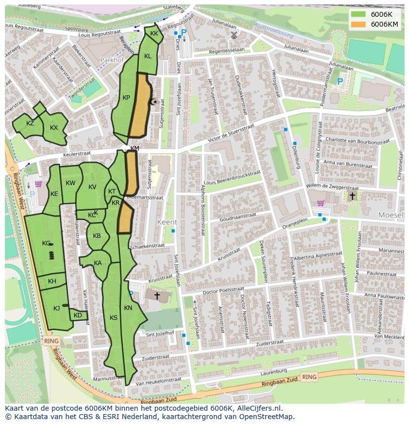 Afbeelding van het postcodegebied 6006 KM op de kaart.