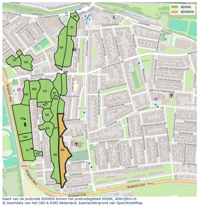 Afbeelding van het postcodegebied 6006 KN op de kaart.