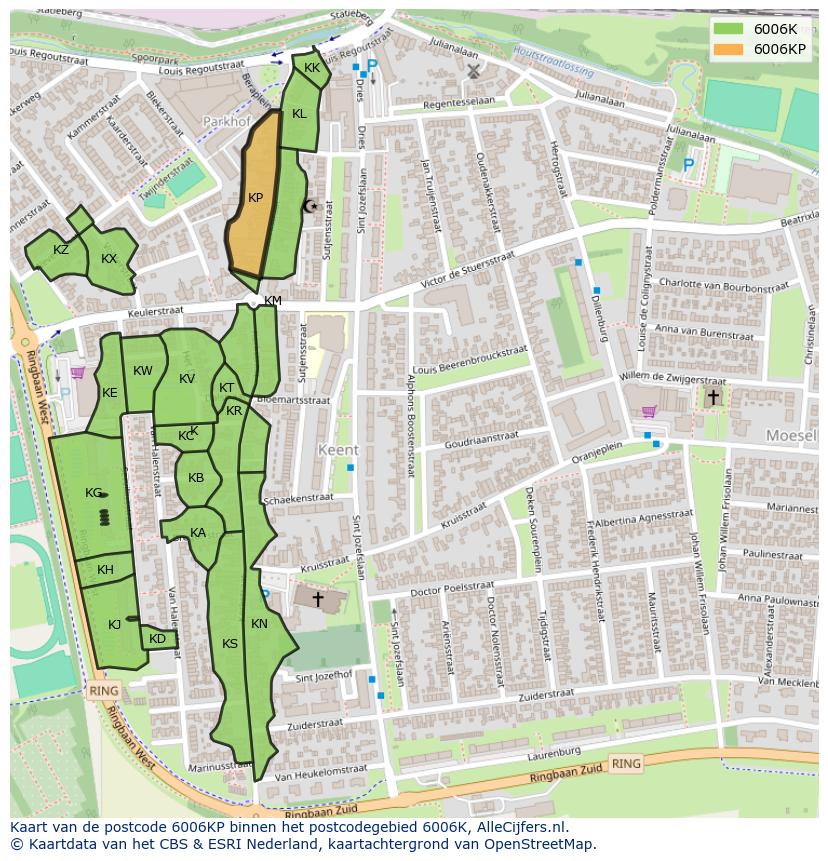 Afbeelding van het postcodegebied 6006 KP op de kaart.