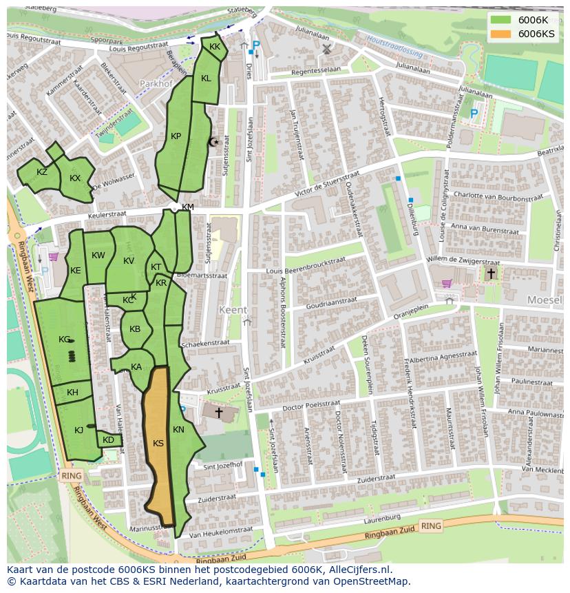 Afbeelding van het postcodegebied 6006 KS op de kaart.