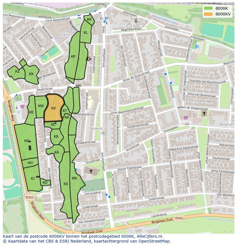 Afbeelding van het postcodegebied 6006 KV op de kaart.
