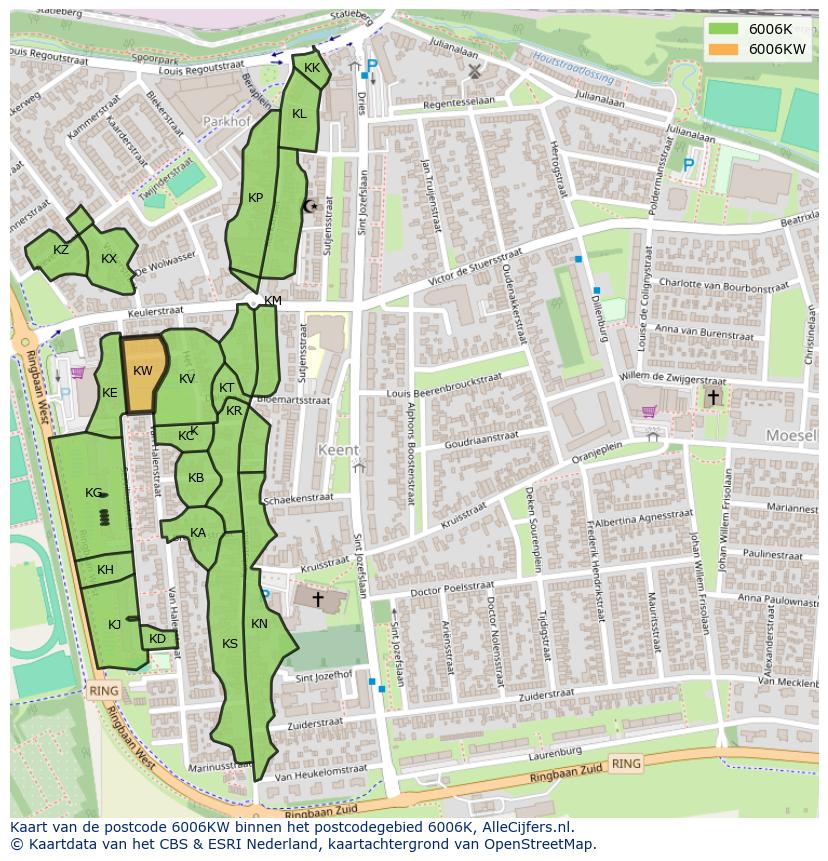 Afbeelding van het postcodegebied 6006 KW op de kaart.