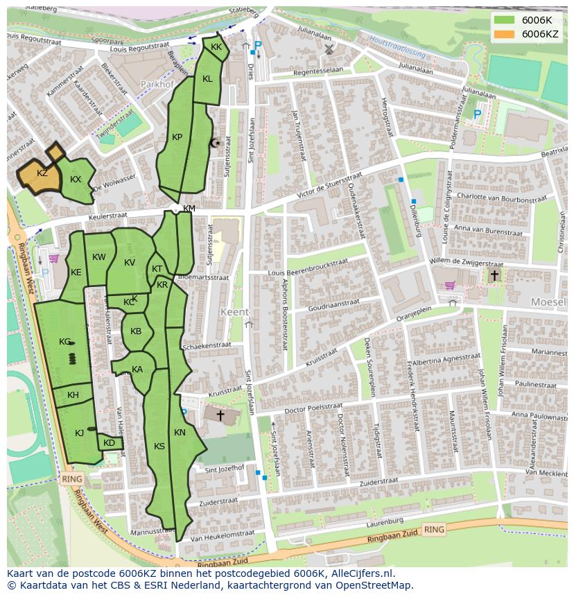 Afbeelding van het postcodegebied 6006 KZ op de kaart.