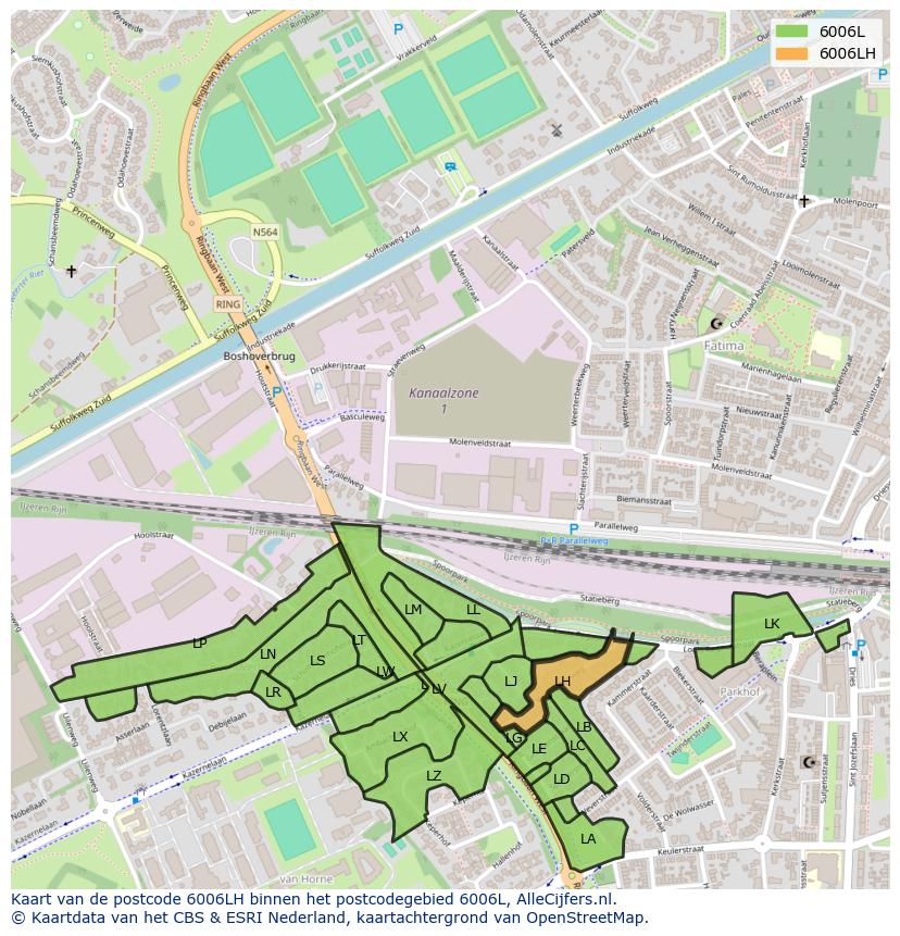 Afbeelding van het postcodegebied 6006 LH op de kaart.