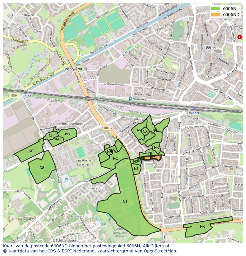 Afbeelding van het postcodegebied 6006 ND op de kaart.