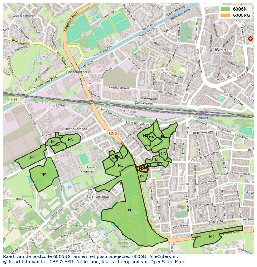 Afbeelding van het postcodegebied 6006 NG op de kaart.