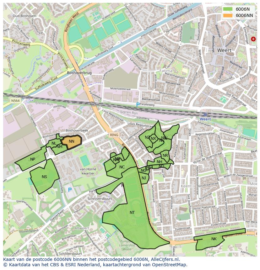 Afbeelding van het postcodegebied 6006 NN op de kaart.