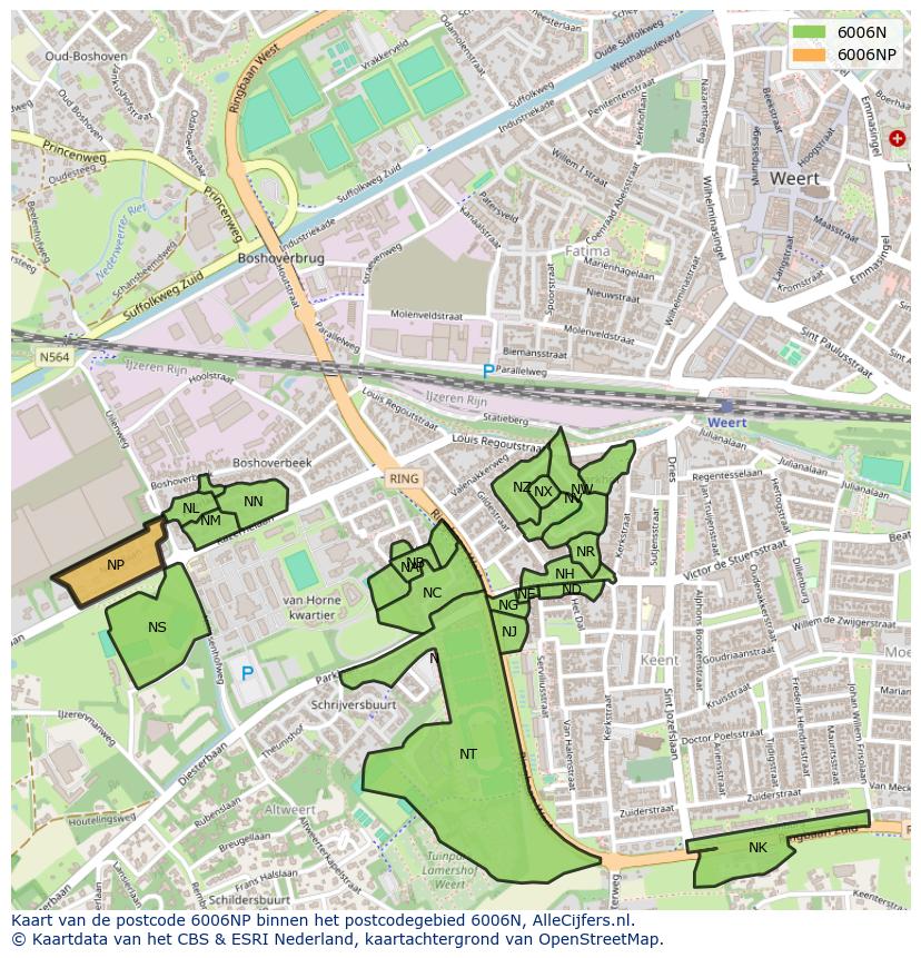 Afbeelding van het postcodegebied 6006 NP op de kaart.