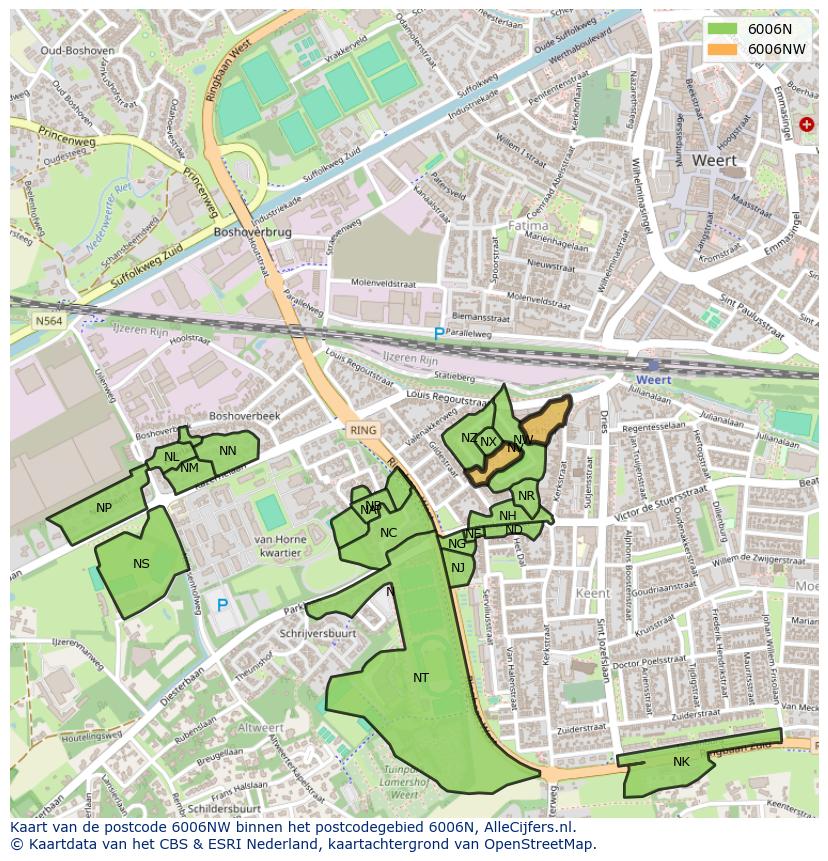 Afbeelding van het postcodegebied 6006 NW op de kaart.