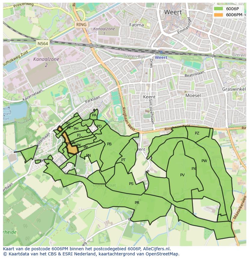 Afbeelding van het postcodegebied 6006 PM op de kaart.