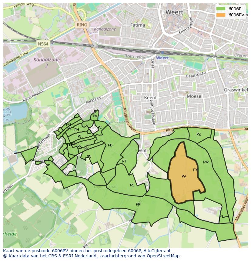 Afbeelding van het postcodegebied 6006 PV op de kaart.