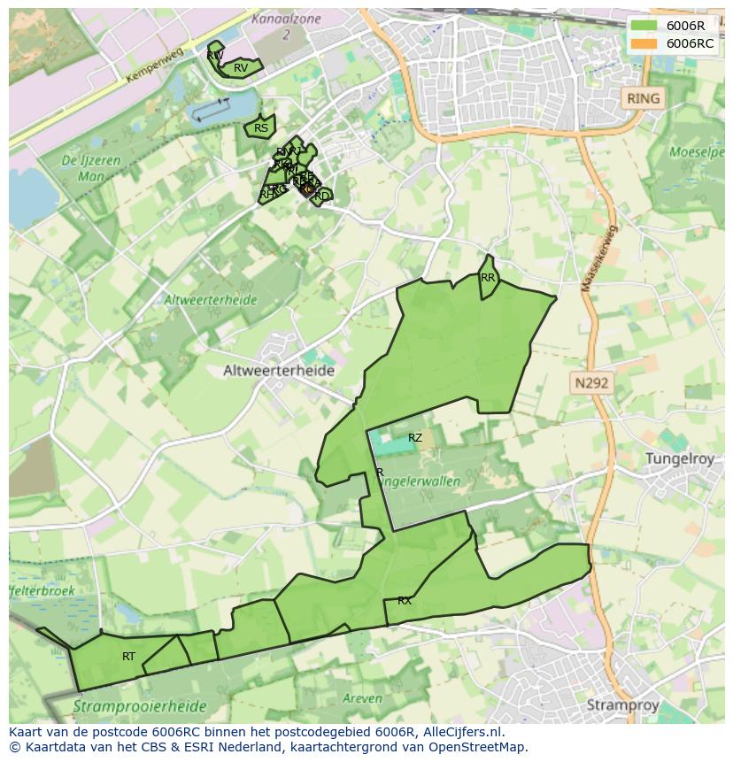 Afbeelding van het postcodegebied 6006 RC op de kaart.