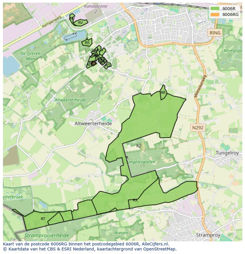 Afbeelding van het postcodegebied 6006 RG op de kaart.
