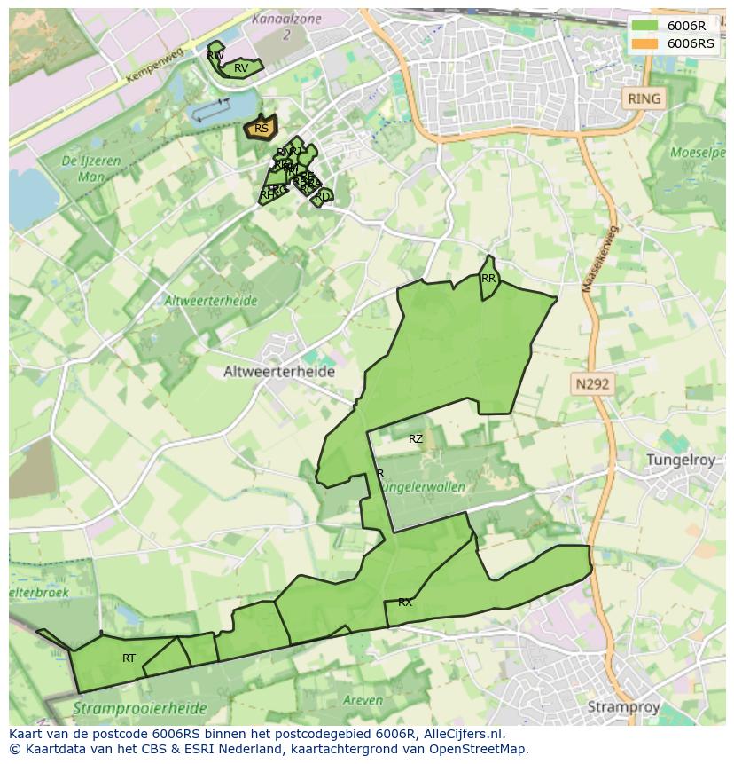 Afbeelding van het postcodegebied 6006 RS op de kaart.