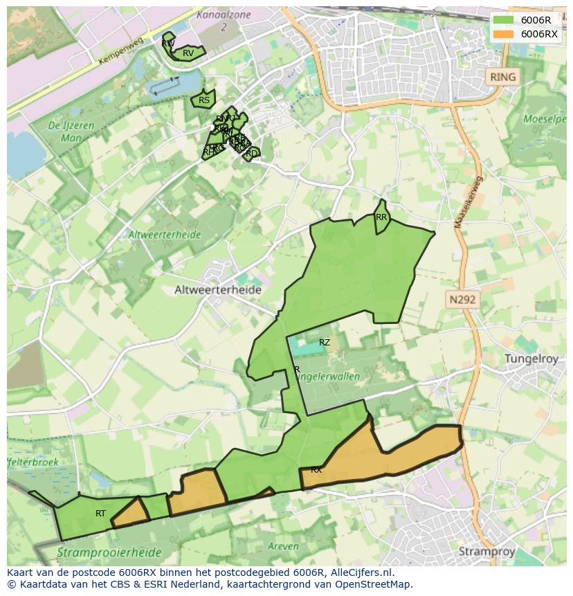 Afbeelding van het postcodegebied 6006 RX op de kaart.