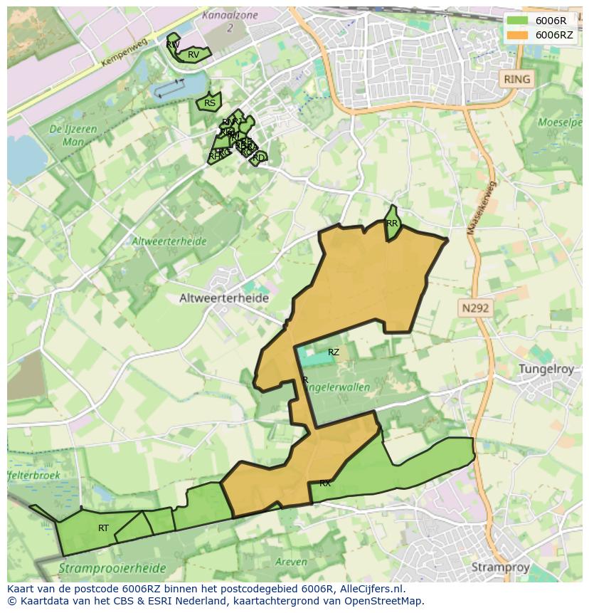 Afbeelding van het postcodegebied 6006 RZ op de kaart.