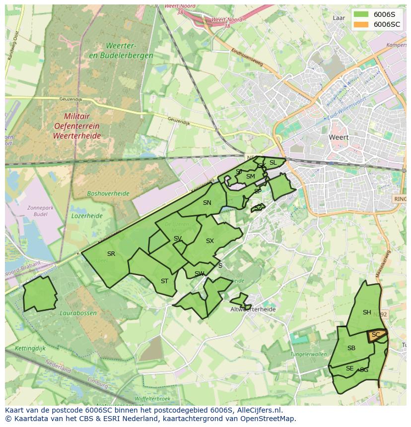 Afbeelding van het postcodegebied 6006 SC op de kaart.