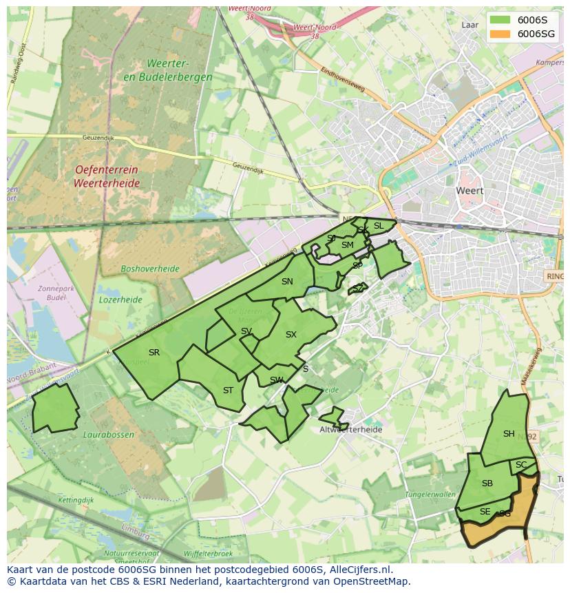 Afbeelding van het postcodegebied 6006 SG op de kaart.