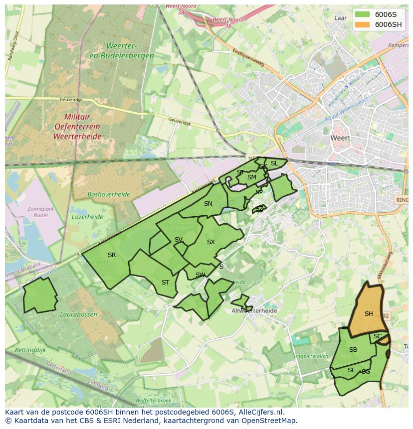 Afbeelding van het postcodegebied 6006 SH op de kaart.