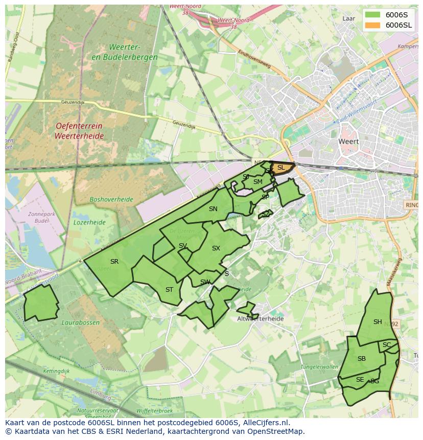 Afbeelding van het postcodegebied 6006 SL op de kaart.