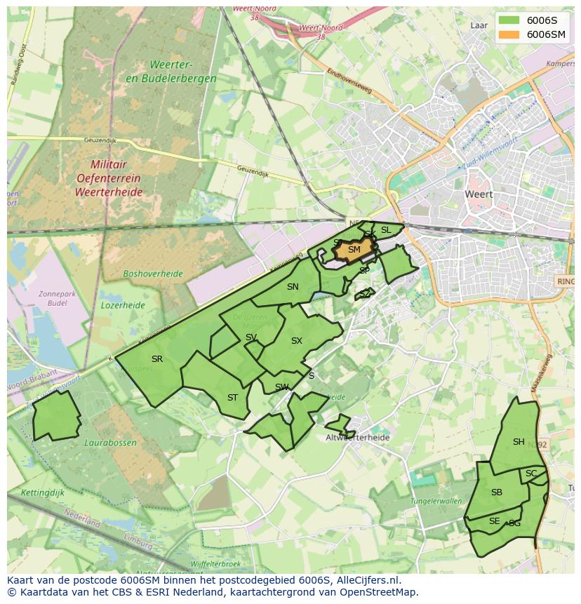 Afbeelding van het postcodegebied 6006 SM op de kaart.