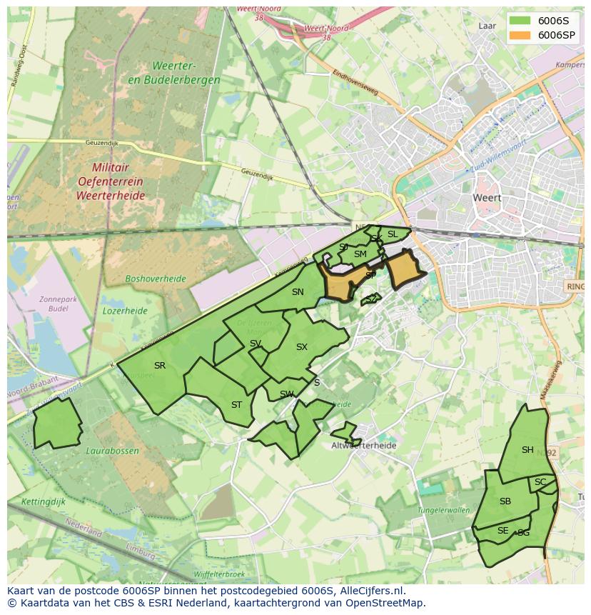 Afbeelding van het postcodegebied 6006 SP op de kaart.