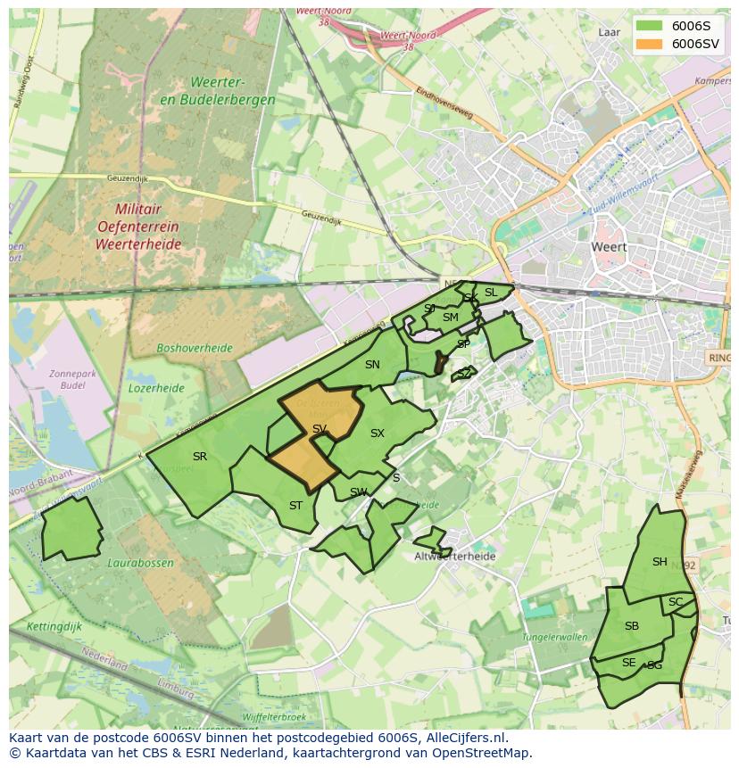 Afbeelding van het postcodegebied 6006 SV op de kaart.